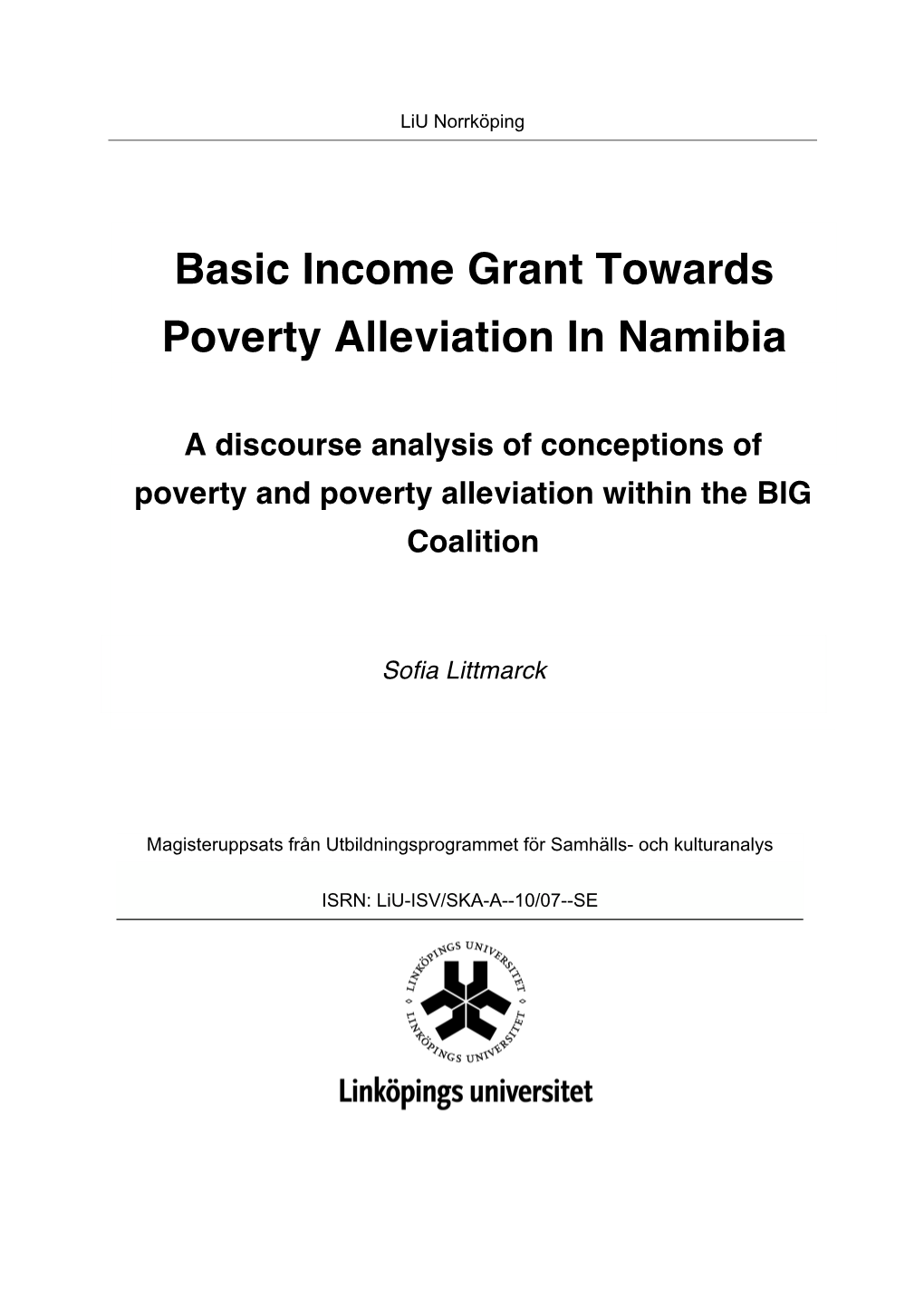 Basic Income Grant Towards Poverty Alleviation in Namibia