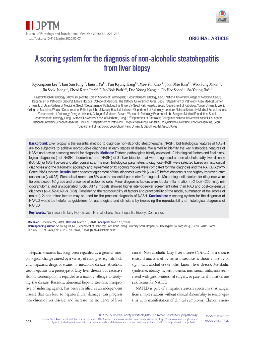 A Scoring System for the Diagnosis of Non-Alcoholic Steatohepatitis from Liver Biopsy