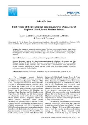 Scientific Note First Record of the Rockhopper Penguin Eudyptes
