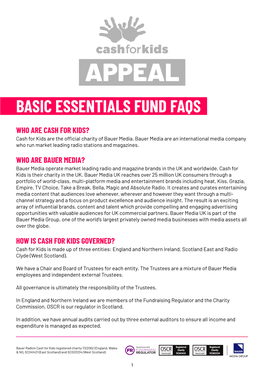 Basic Essentials Fund Faqs Who Are Cash for Kids?