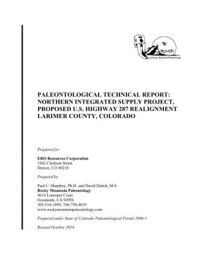 Paleontological Technical Report: Northern Integrated Supply Project, Proposed U.S