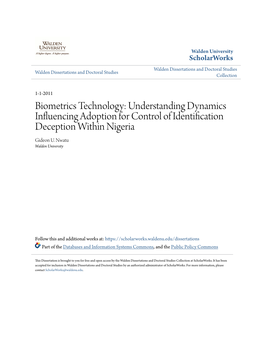 Biometrics Technology: Understanding Dynamics Influencing Adoption for Control of Identification Deception Within Nigeria Gideon U