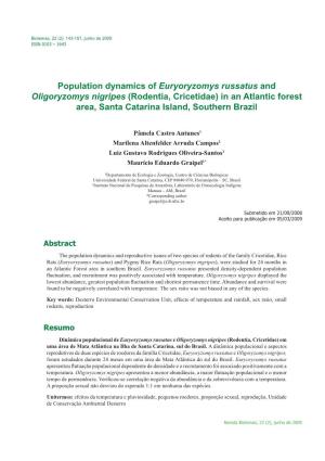 Population Dynamics of Euryoryzomys Russatus and Oligoryzomys Nigripes (Rodentia, Cricetidae) in an Atlantic Forest Area, Santa Catarina Island, Southern Brazil