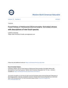 Fossil History of Notiosorex (Soricomorpha: Soricidae) Shrews with Descriptions of New Fossil Species