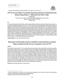 1937'De Giresun Halkevi Tarafından Raporlanan Bulancak-Ahmetli Köyü