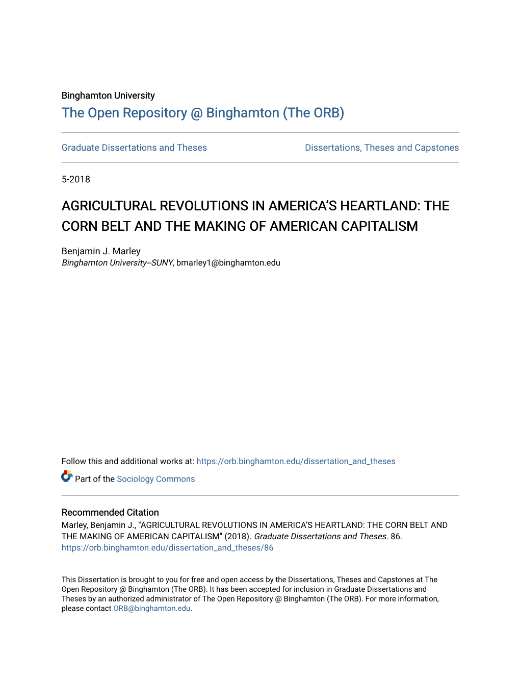 Agricultural Revolutions in America's Heartland: the Corn Belt and The