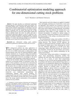 Combinatorial Optimization Modeling Approach for One-Dimensional Cutting Stock Problems
