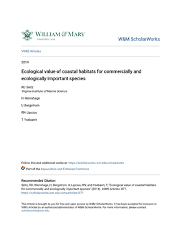 Ecological Value of Coastal Habitats for Commercially and Ecologically Important Species