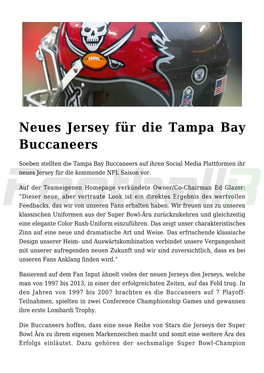 Neues Jersey Für Die Tampa Bay Buccaneers
