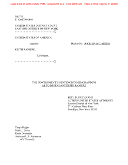 Keith Raniere Sentencing Memorandum