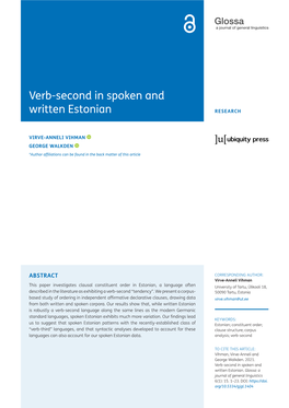 Verb-Second in Spoken and Written Estonian RESEARCH