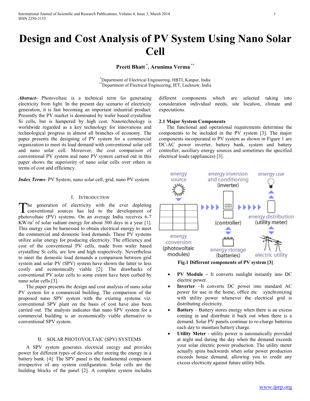 Design and Cost Analysis of PV System Using Nano Solar Cell