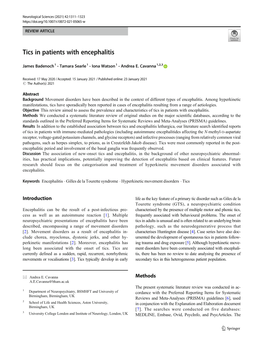 Tics in Patients with Encephalitis