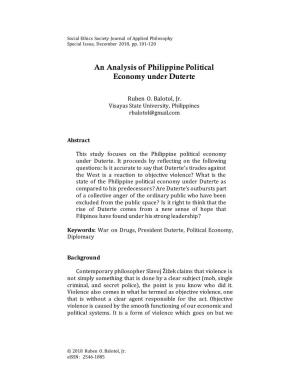 An Analysis of Philippine Political Economy Under Duterte