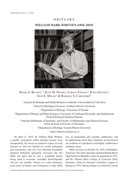 O B I T U a R Y WILLIAM MARK WHITTEN (1954–2019) Florida Museum of Natural History