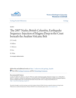 The 2007 Nazko, British Columbia, Earthquake Sequence: Injection of Magma Deep in the Crust Beneath the Anahim Volcanic Belt by J