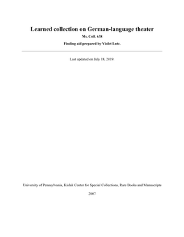 Learned Collection on German-Language Theater Ms