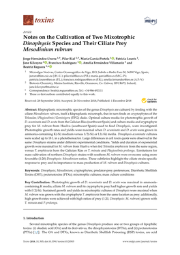Notes on the Cultivation of Two Mixotrophic Dinophysis Species and Their Ciliate Prey Mesodinium Rubrum