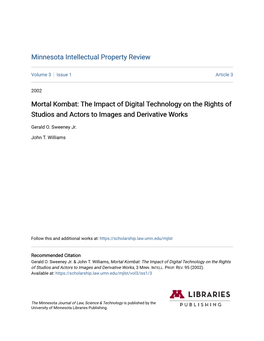 Mortal Kombat: the Impact of Digital Technology on the Rights of Studios and Actors to Images and Derivative Works