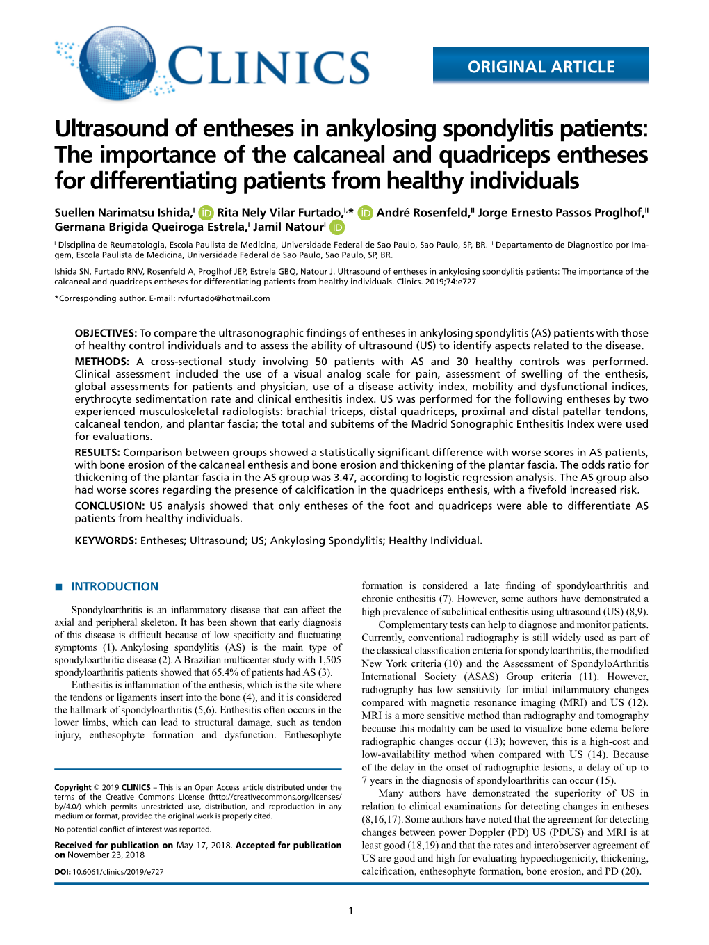 Ultrasound of Entheses in Ankylosing Spondylitis Patients