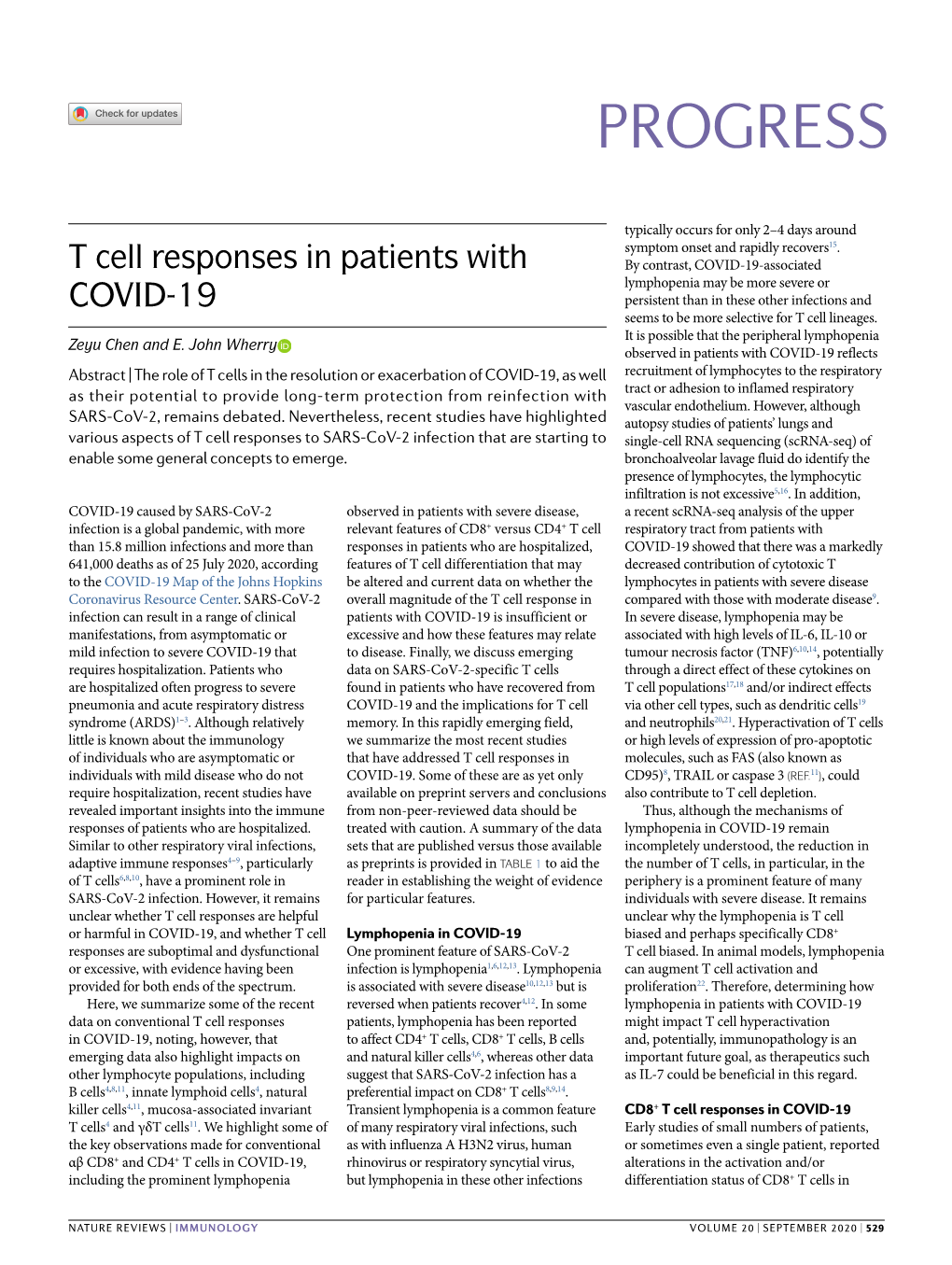 T Cell Responses in Patients with COVID-19