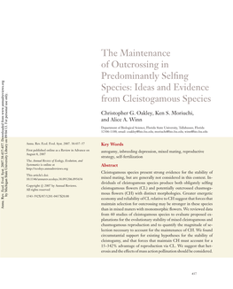 The Maintenance of Outcrossing in Predominantly Selfing Species