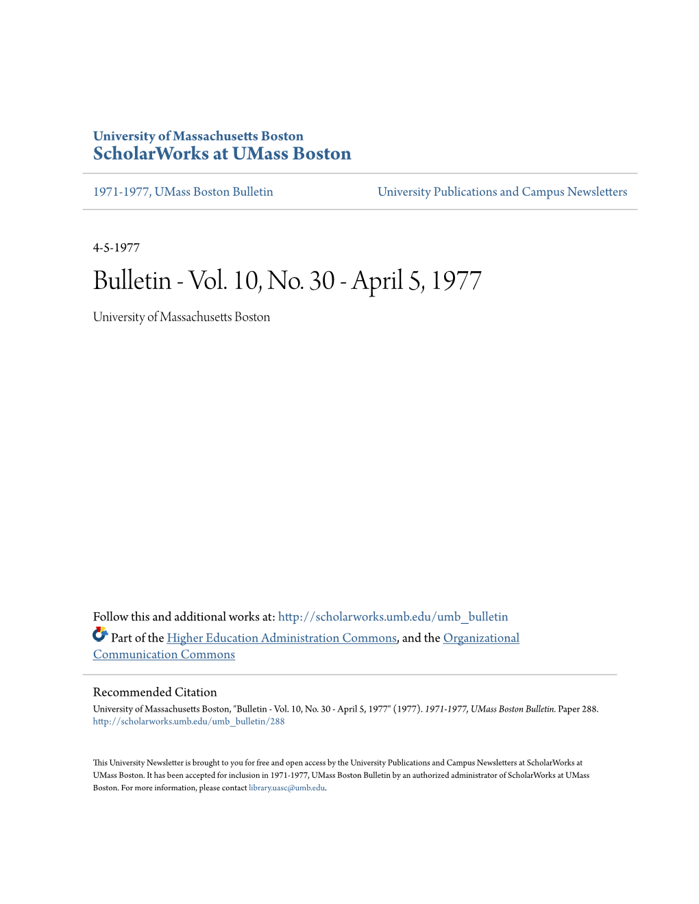 Bulletin University Publications and Campus Newsletters