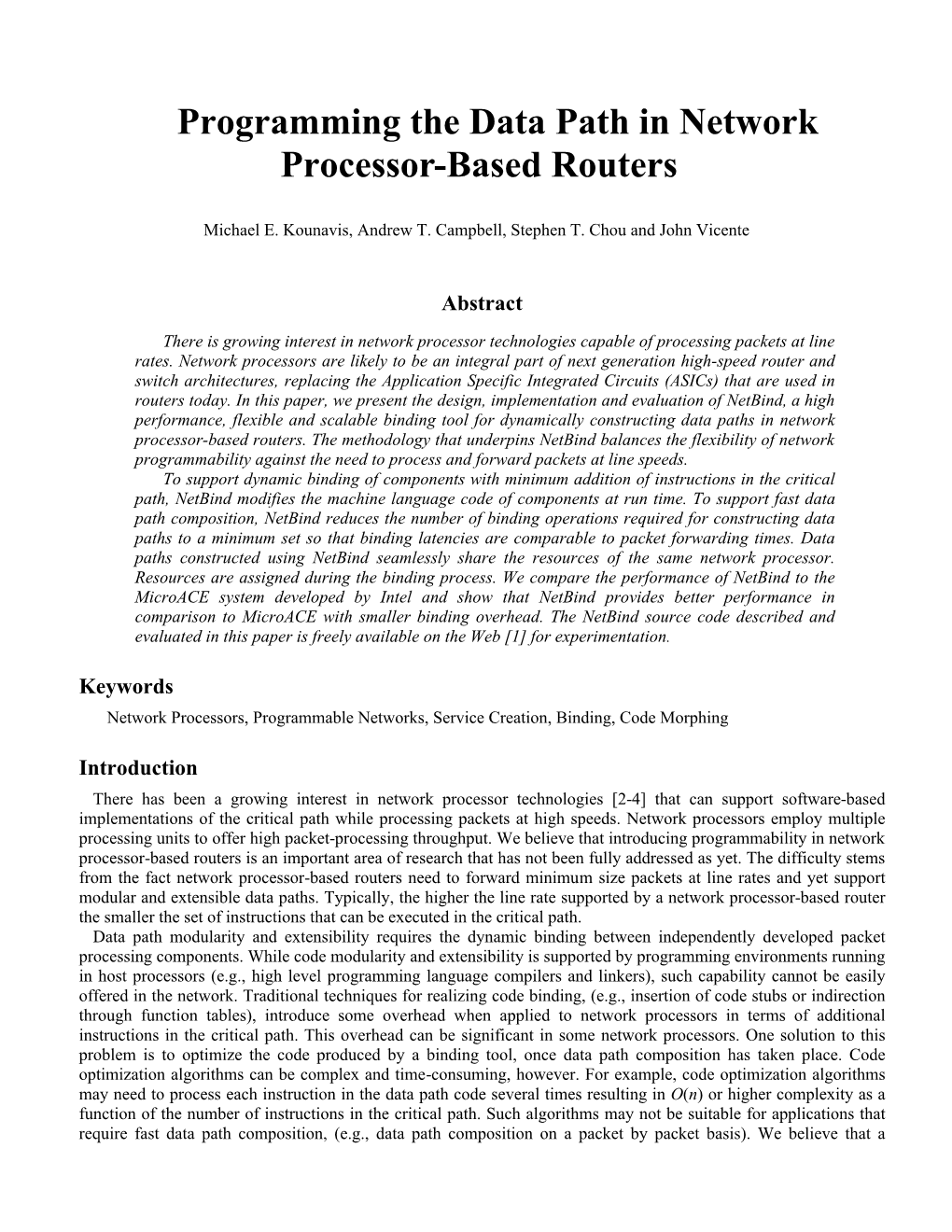 Programming the Data Path in Network Processor-Based Routers