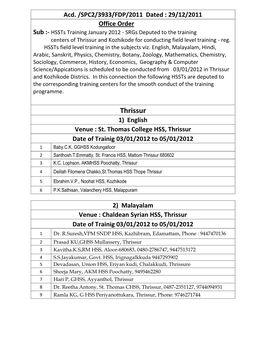 Thrissur and Kozhikode for Conducting Field Level Training - Reg