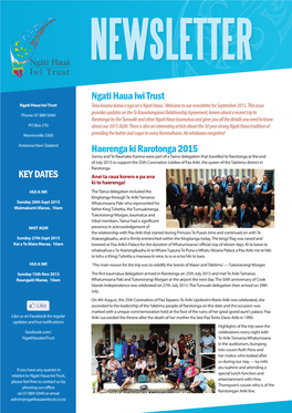 Ngati Haua Iwi Trust KEY DATES Haerenga Ki Rarotonga 2015