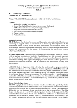 Ministry of Interior, Federal Affairs and Reconciliation Federal Government of Somalia S2S II