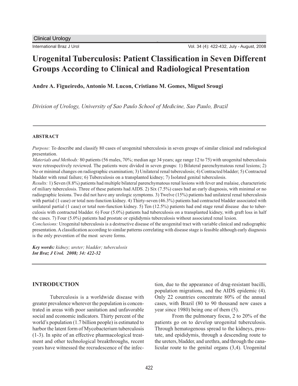 Urogenital Tuberculosis: Patient Classification in Seven Different