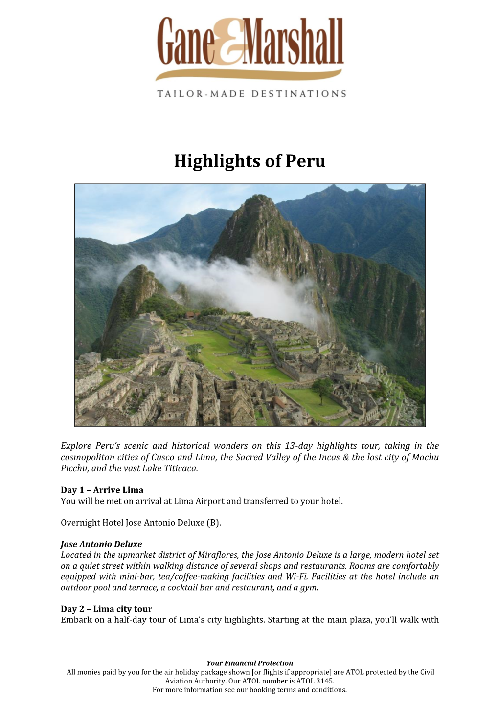 Highlights of Peru Itinerary