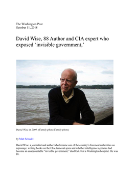 David Wise, 88 Author and CIA Expert Who Exposed 'Invisible Government,'
