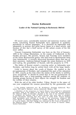 Kastus Kalinouski Leader of the National Uprising in Byelorussia 1863-64