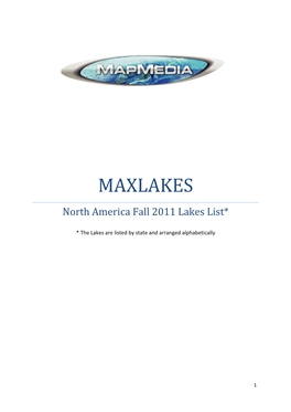 MAXLAKES North America Fall 2011 Lakes List*