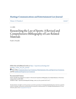 Researching the Law of Sports: a Revised and Comprehensive Bibliography of Law-Related Materials Frank G