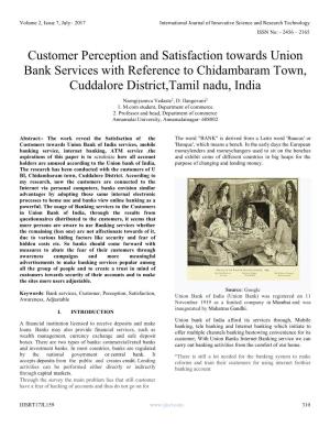 Customer Perception and Satisfaction Towards Union Bank Services with Reference to Chidambaram Town, Cuddalore District,Tamil Nadu, India