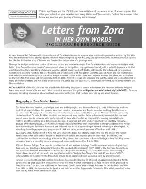 Letters from Zora in HER OWN WORDS USC LIBRARIES RESOURCE GUIDE