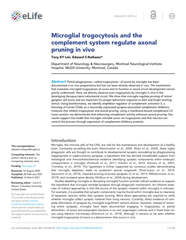 Microglial Trogocytosis and the Complement System Regulate Axonal Pruning in Vivo Tony KY Lim, Edward S Ruthazer*