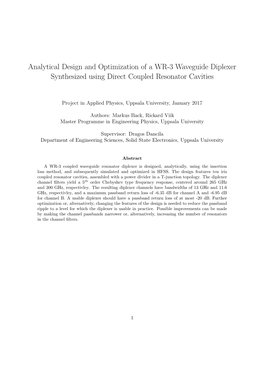 Analytical Design and Optimization of a WR-3 Waveguide Diplexer Synthesized Using Direct Coupled Resonator Cavities
