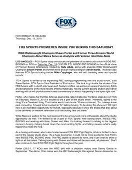 Fox Sports Premieres Inside Pbc Boxing This Saturday