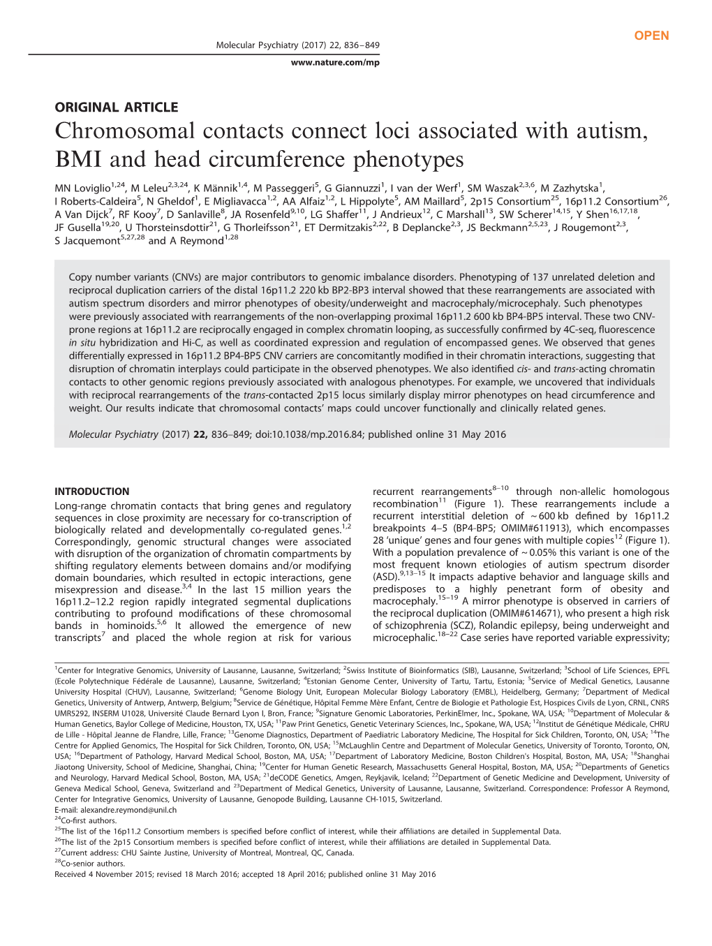 Chromosomal Contacts Connect Loci Associated with Autism, BMI and Head Circumference Phenotypes