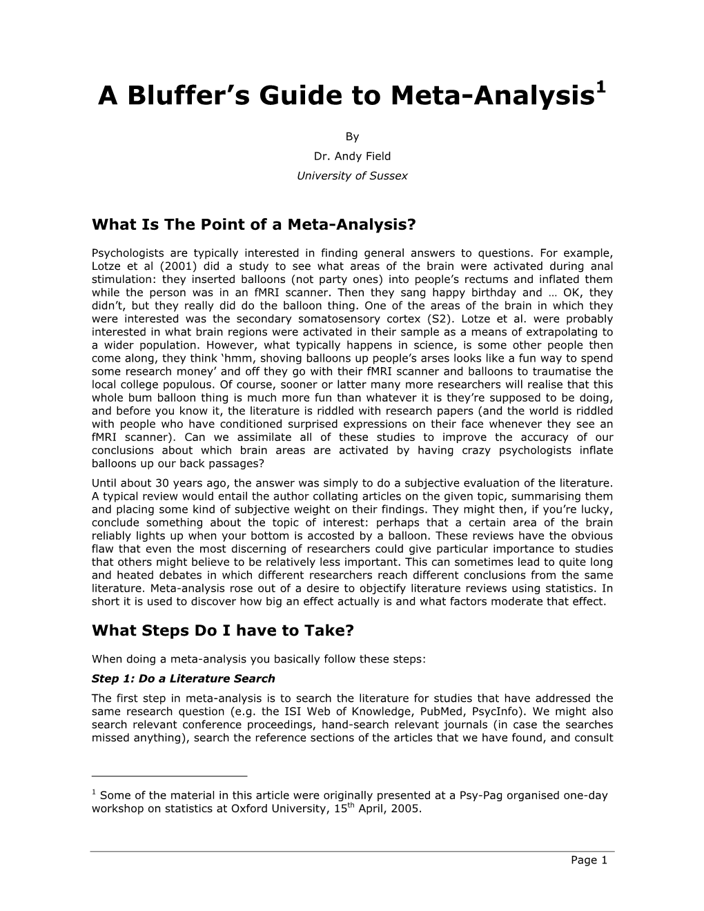 A Bluffer's Guide to Meta-Analysis1