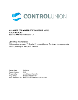 ALLIANCE for WATER STEWARDSHIP (AWS) AUDIT REPORT Based on AWS Standard Version 1.0
