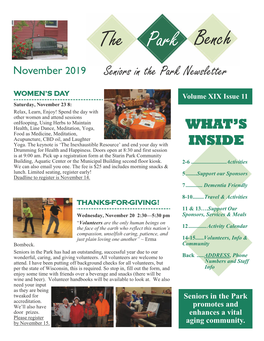 The Park Bench November 2019 Seniors in the Park Newsletter