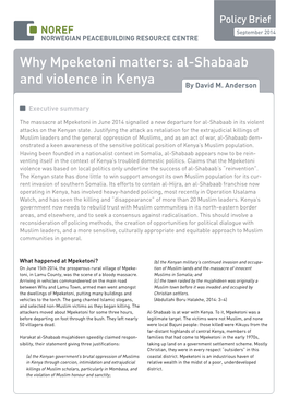 Al-Shabaab and Violence in Kenya by David M