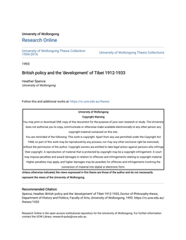 British Policy and the 'Development' of Tibet 1912-1933