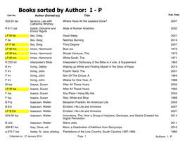 Books Sorted by Author: I - P Call No