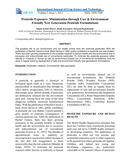 Pesticide Exposure: Minimization Through User & Environment Friendly New Generation Pesticide Formulations